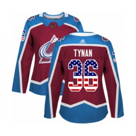 Women's Colorado Avalanche 36 T.J. Tynan Authentic Burgundy Red USA Flag Fashion Hockey Jersey