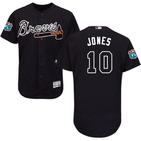 Men's Majestic Atlanta Braves 10 Chipper Jones Navy Blue Alternate Flex Base Authentic Collection MLB Jersey