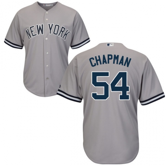 Youth Majestic New York Yankees 54 Aroldis Chapman Replica Grey Road MLB Jersey