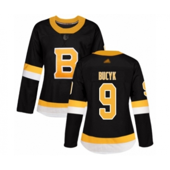 Women's Boston Bruins 9 Johnny Bucyk Authentic Black Alternate Hockey Jersey