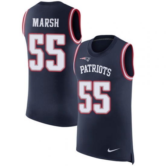 Men's Nike New England Patriots 55 Cassius Marsh Navy Blue Rush Player Name & Number Tank Top NFL Jersey