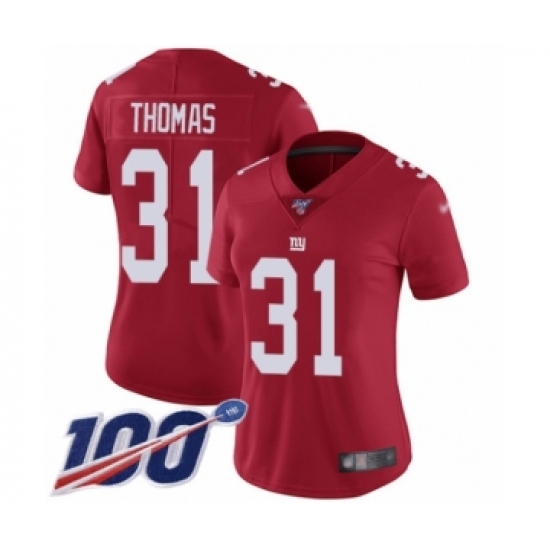 Women's New York Giants 31 Michael Thomas Red Limited Red Inverted Legend 100th Season Football Jersey