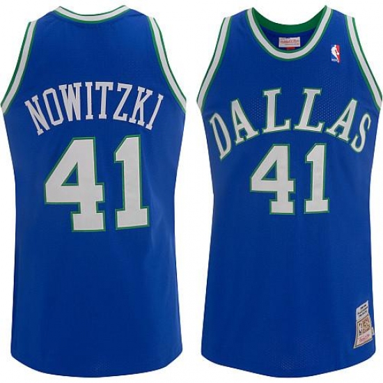 Men's Mitchell and Ness Dallas Mavericks 41 Dirk Nowitzki Swingman Blue Throwback NBA Jersey