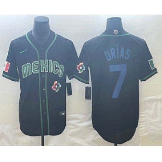 Men's Mexico Baseball 7 Julio Urias 2023 Black Blue World Classic Stitched Jerseys