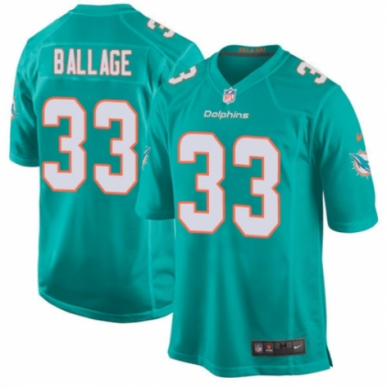 Men's Nike Miami Dolphins 33 Kalen Ballage Game Aqua Green Team Color NFL Jersey