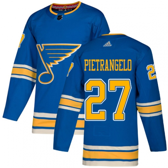 Men's Adidas St. Louis Blues 27 Alex Pietrangelo Blue Alternate Authentic Stitched NHL Jersey