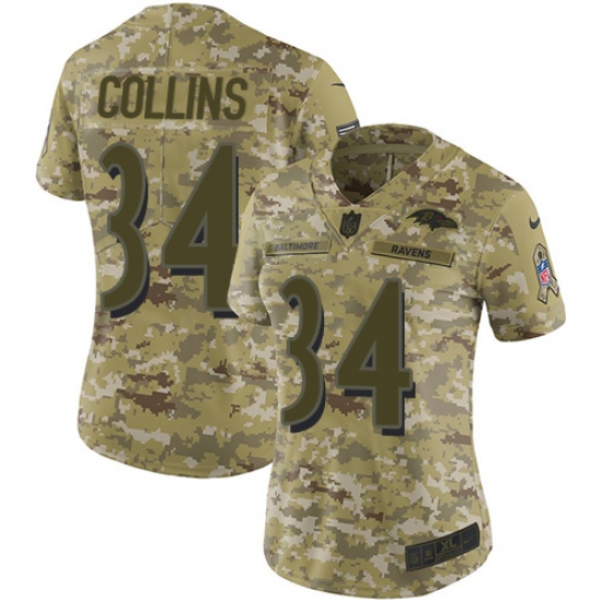 Women's Nike Baltimore Ravens 34 Alex Collins Limited Camo 2018 Salute to Service NFL Jersey