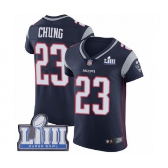 Men's Nike New England Patriots 23 Patrick Chung Navy Blue Team Color Vapor Untouchable Elite Player Super Bowl LIII Bound NFL Jersey