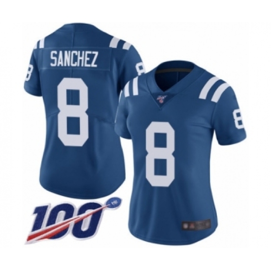 Women's Indianapolis Colts 8 Rigoberto Sanchez Royal Blue Team Color Vapor Untouchable Limited Player 100th Season Football Jersey