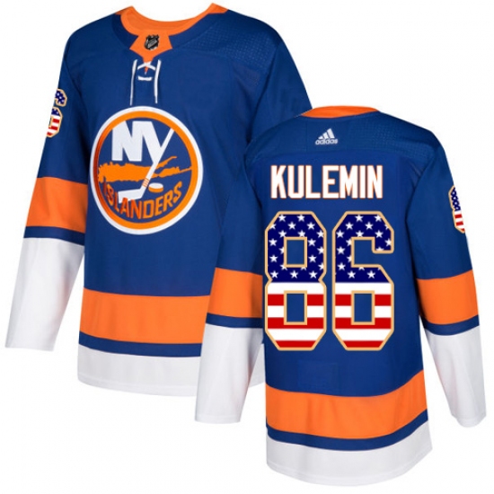 Youth Adidas New York Islanders 86 Nikolay Kulemin Authentic Royal Blue USA Flag Fashion NHL Jersey