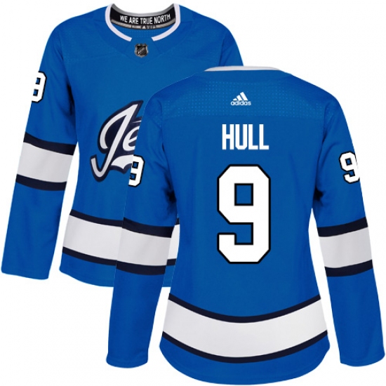 Women's Adidas Winnipeg Jets 9 Bobby Hull Authentic Blue Alternate NHL Jersey