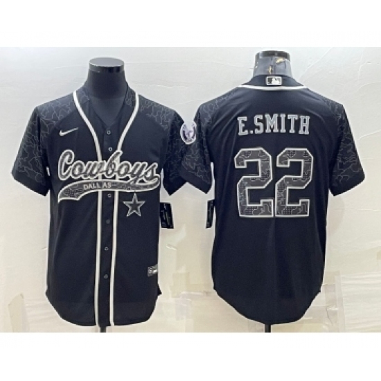 Men's Dallas Cowboys 22 Emmitt Smith Black Reflective Limited Stitched Football Jersey