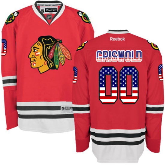 Men's Reebok Chicago Blackhawks 00 Clark Griswold Authentic Red USA Flag Fashion NHL Jersey