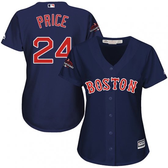 Women's Majestic Boston Red Sox 24 David Price Authentic Navy Blue Alternate Road 2018 World Series Champions MLB Jersey