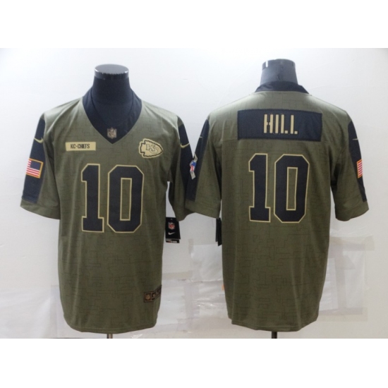 Men's Kansas City Chiefs 10 Tyreek Hill Nike Olive 2021 Salute To Service Limited Player Jersey