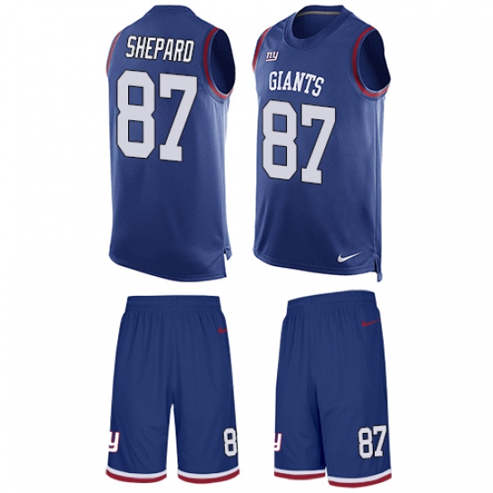 Men's Nike New York Giants 87 Sterling Shepard Limited Royal Blue Tank Top Suit NFL Jersey