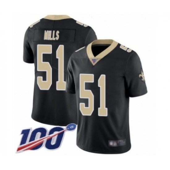 Men's New Orleans Saints 51 Sam Mills Black Team Color Vapor Untouchable Limited Player 100th Season Football Jersey