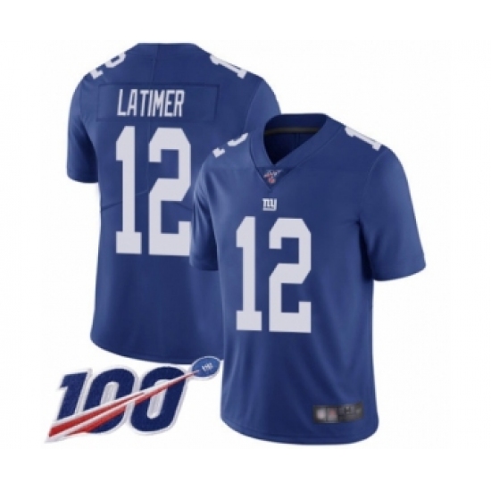 Men's New York Giants 12 Cody Latimer Royal Blue Team Color Vapor Untouchable Limited Player 100th Season Football Jersey