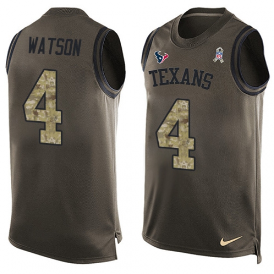 Men's Nike Houston Texans 4 Deshaun Watson Limited Green Salute to Service Tank Top NFL Jersey