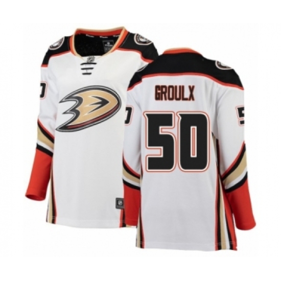 Women's Anaheim Ducks 50 Benoit-Olivier Groulx Authentic White Away Fanatics Branded Breakaway NHL Jersey