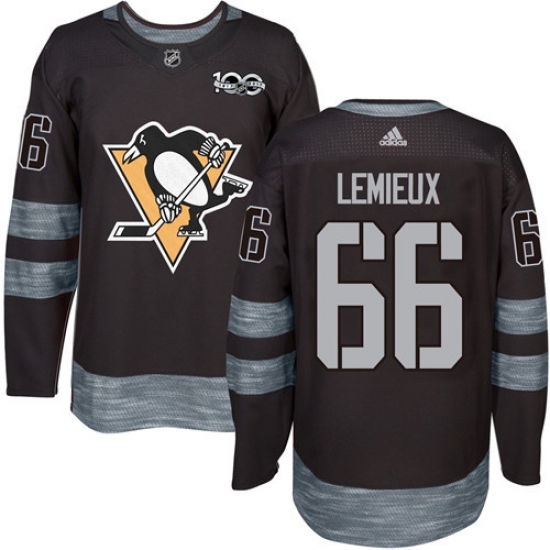 Men's Adidas Pittsburgh Penguins 66 Mario Lemieux Authentic Black 1917-2017 100th Anniversary NHL Jersey