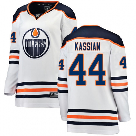 Women's Edmonton Oilers 44 Zack Kassian Authentic White Away Fanatics Branded Breakaway NHL Jersey