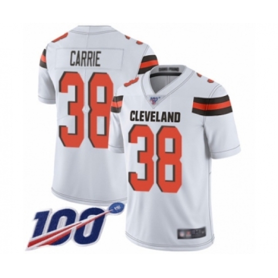 Men's Cleveland Browns 38 T. J. Carrie White Vapor Untouchable Limited Player 100th Season Football Jersey