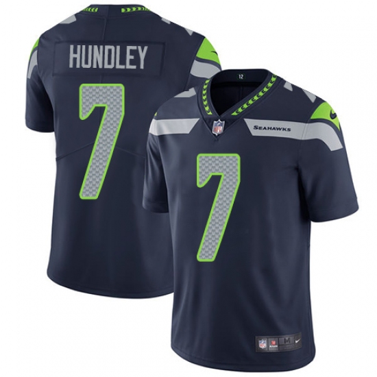 Men's Nike Seattle Seahawks 7 Brett Hundley Navy Blue Team Color Vapor Untouchable Limited Player NFL Jersey