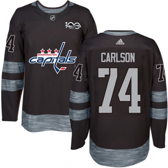 Men's Adidas Washington Capitals 74 John Carlson Premier Black 1917-2017 100th Anniversary NHL Jersey