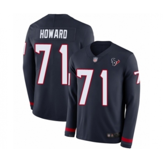 Youth Houston Texans 71 Tytus Howard Limited Navy Blue Therma Long Sleeve Football Jersey