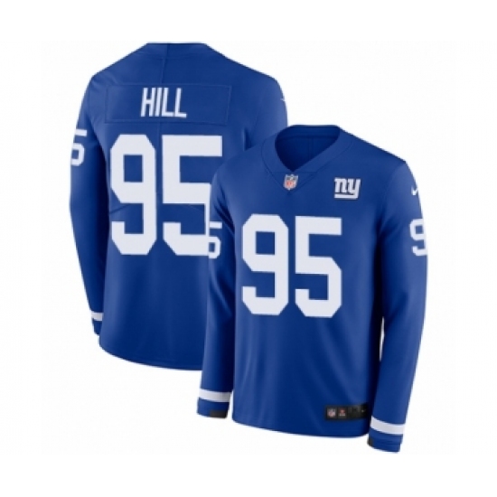 Men's Nike New York Giants 95 B.J. Hill Limited Royal Blue Therma Long Sleeve NFL Jersey