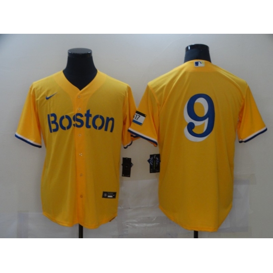 Men's Boston Red Sox 9 Ted Williams Nike Gold-Light Blue 2021 City Connect Replica Player Jersey