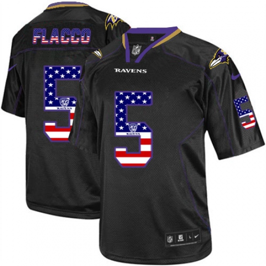 Men's Nike Baltimore Ravens 5 Joe Flacco Elite Black USA Flag Fashion NFL Jersey