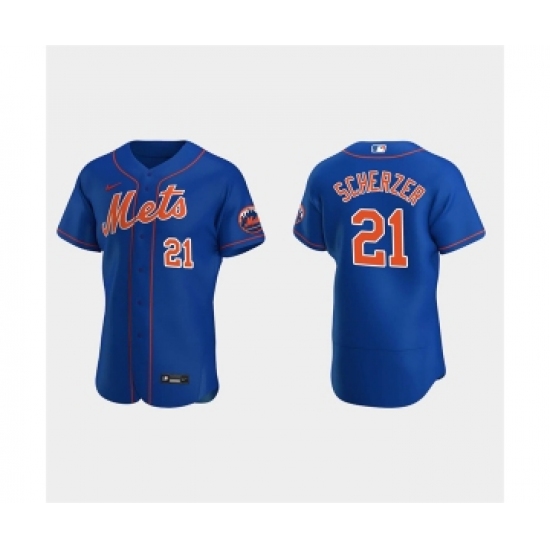 Men's New York Mets 21 Max Scherzer Royal Flex Base Stitched Jersey