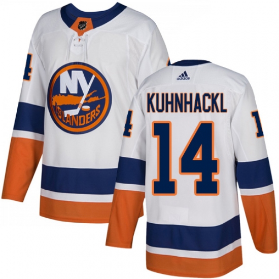 Men's Adidas New York Islanders 14 Tom Kuhnhackl Authentic White Away NHL Jersey