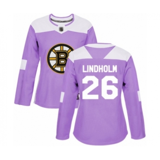 Women's Boston Bruins 26 Par Lindholm Authentic Purple Fights Cancer Practice Hockey Jersey