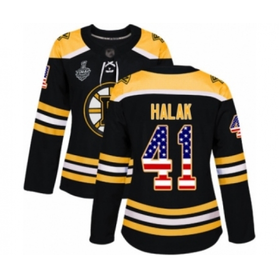 Women's Boston Bruins 41 Jaroslav Halak Authentic Black USA Flag Fashion 2019 Stanley Cup Final Bound Hockey Jersey