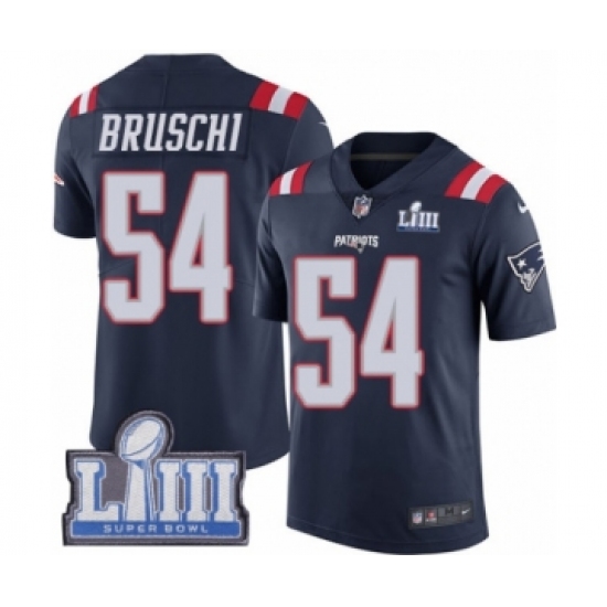 Youth Nike New England Patriots 54 Tedy Bruschi Limited Navy Blue Rush Vapor Untouchable Super Bowl LIII Bound NFL Jersey