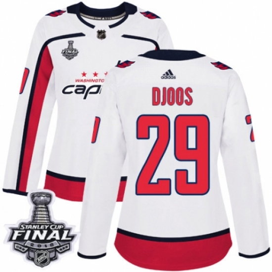 Women's Adidas Washington Capitals 29 Christian Djoos Authentic White Away 2018 Stanley Cup Final NHL Jersey