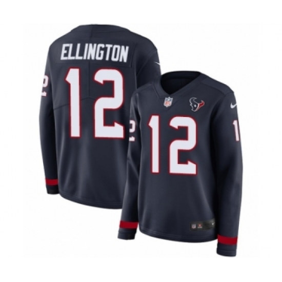 Women's Nike Houston Texans 12 Bruce Ellington Limited Navy Blue Therma Long Sleeve NFL Jersey