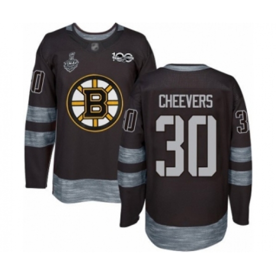 Men's Boston Bruins 30 Gerry Cheevers Authentic Black 1917-2017 100th Anniversary 2019 Stanley Cup Final Bound Hockey Jersey