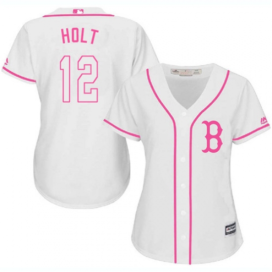 Women's Majestic Boston Red Sox 12 Brock Holt Authentic White Fashion MLB Jersey