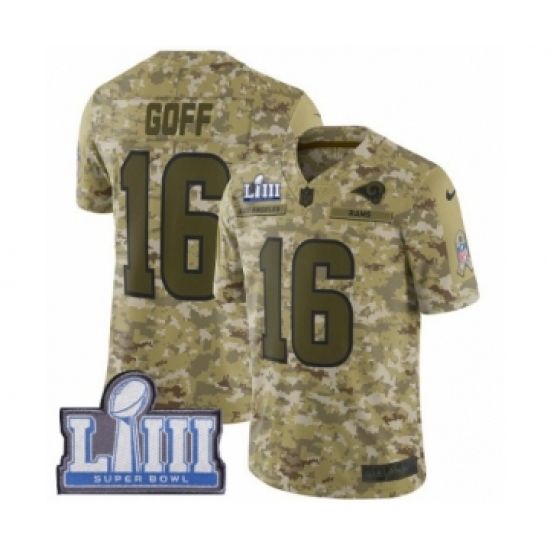 Youth Nike Los Angeles Rams 16 Jared Goff Limited Camo 2018 Salute to Service Super Bowl LIII Bound NFL Jersey