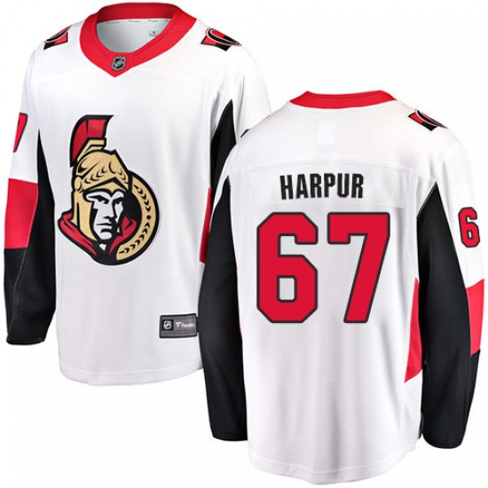 Youth Ottawa Senators 67 Ben Harpur Fanatics Branded White Away Breakaway NHL Jersey