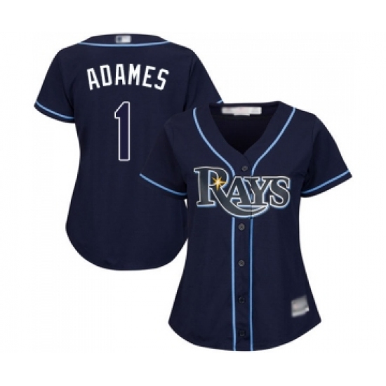 Women's Tampa Bay Rays 1 Willy Adames Replica Navy Blue Alternate Cool Base Baseball Jersey