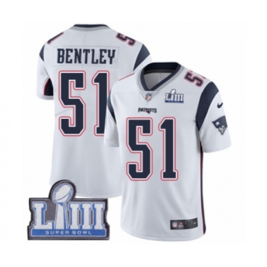 Men's Nike New England Patriots 51 Ja'Whaun Bentley White Vapor Untouchable Limited Player Super Bowl LIII Bound NFL Jersey