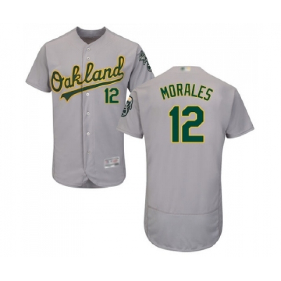 Men's Oakland Athletics 12 Kendrys Morales Grey Road Flex Base Authentic Collection Baseball Jersey