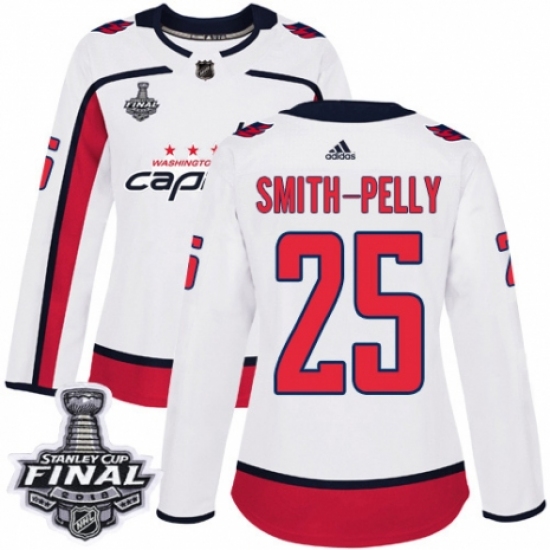 Women's Adidas Washington Capitals 25 Devante Smith-Pelly Authentic White Away 2018 Stanley Cup Final NHL Jersey