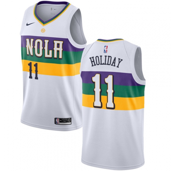 Women's Nike New Orleans Pelicans 11 Jrue Holiday Swingman White NBA Jersey - City Edition