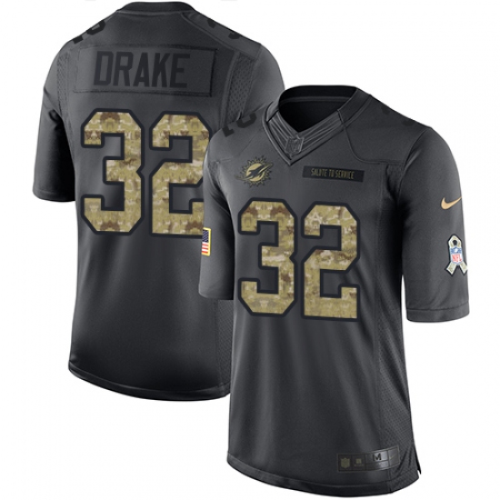 Men's Nike Miami Dolphins 32 Kenyan Drake Limited Black 2016 Salute to Service NFL Jersey